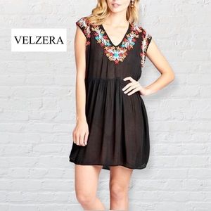 NWT Velzera Black Boho Embroidered Sleeveless Plus Size Coverup Dress